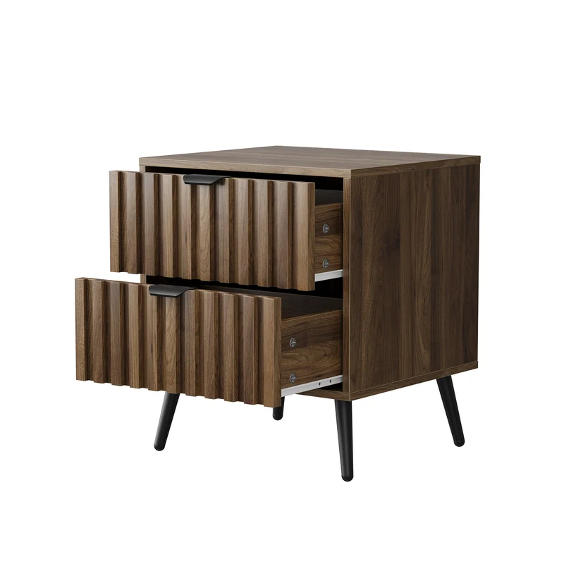 Table de chevet effet noyer 2 tiroirs sculptées 45x40x53cm FOCUSLS