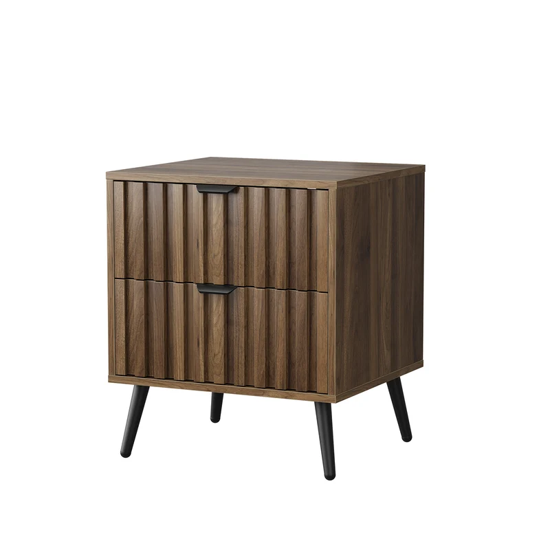 Table de chevet effet noyer 2 tiroirs sculptées 45x40x53cm FOCUSLS