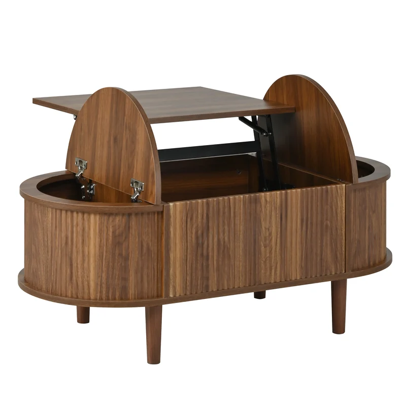 Table basse ovale rélevable effet noyer vintage 2 portes 100x48cm FLAREARAA
