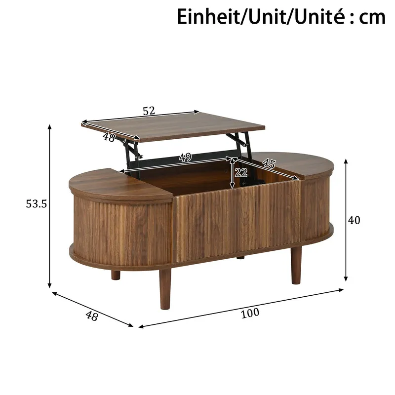 Table basse ovale rélevable effet noyer vintage 2 portes 100x48cm FLAREARAA