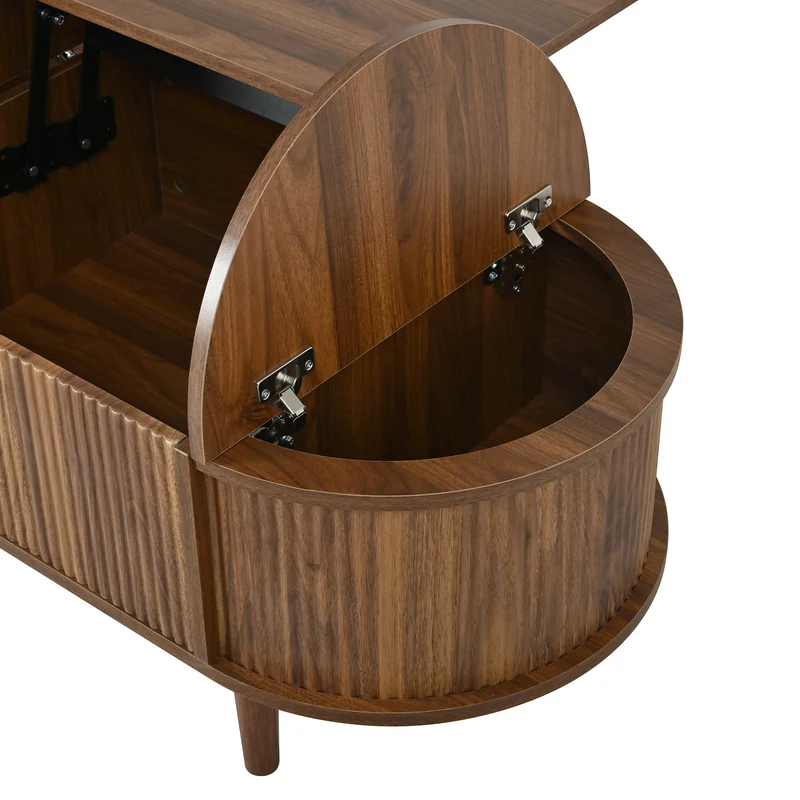 Table basse ovale rélevable effet noyer vintage 2 portes 100x48cm FLAREARAA
