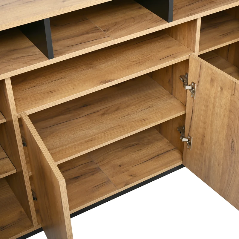 Buffet effet bois naturel 4 niches ouverts 4 portes 140x40x85cm TERRALCA