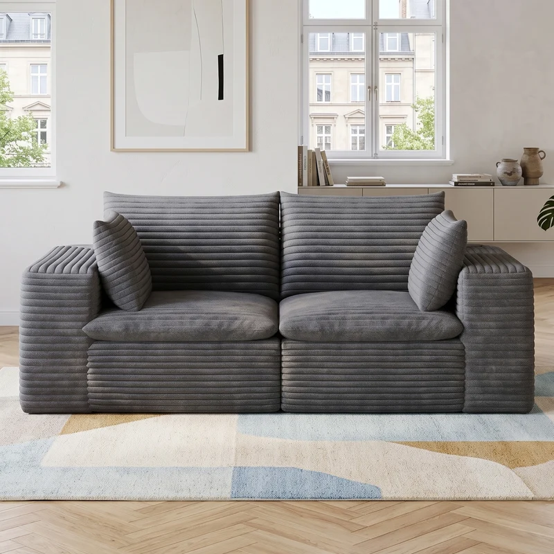 Canapé 2 places en velours côtelé gris foncé sans montage 180cm MODERNORGANIZERSET