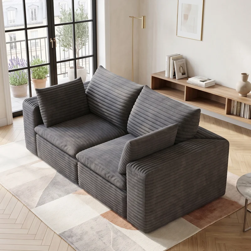 Canapé 2 places en velours côtelé gris foncé sans montage 180cm MODERNORGANIZERSET