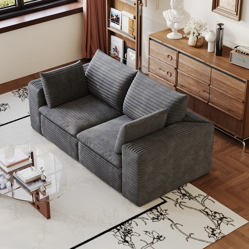 Canapé 2 places en velours côtelé gris foncé sans montage 180cm MODERNORGANIZERSET