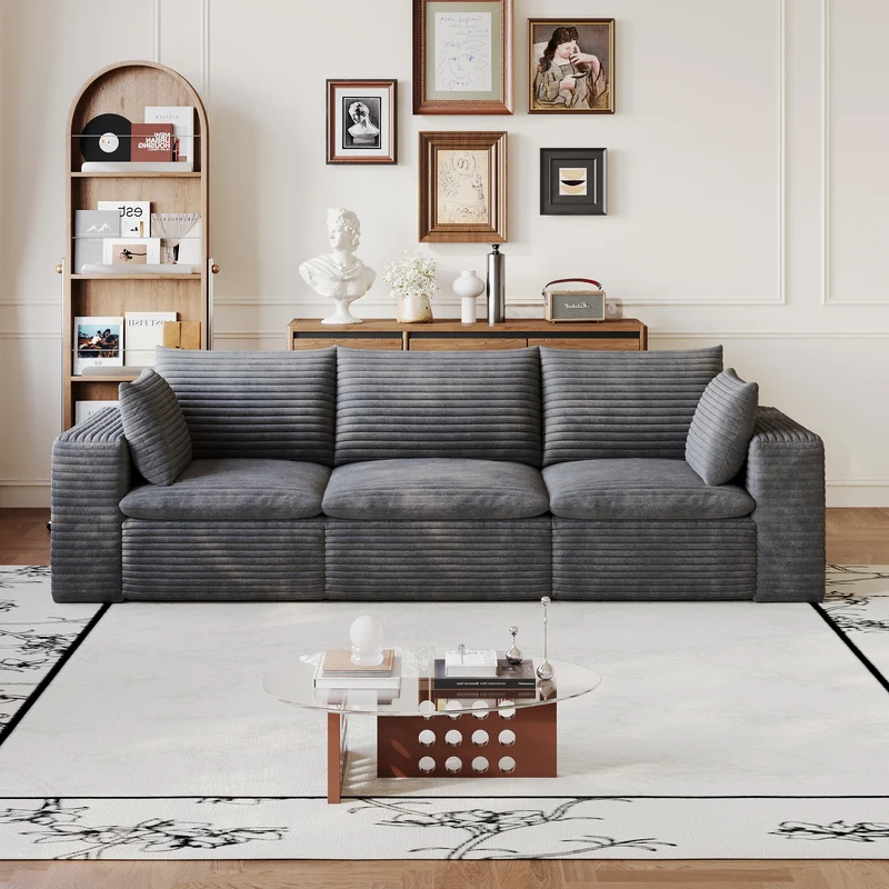 Canapé 3 places en velours côtelé gris foncé sans montage 260x90x60cm MODERNPRO
