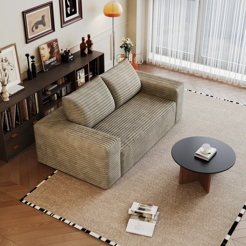 Canapé 2 places loveseat en velours côtelé camel sans montage 180cm MODERNCURTAINART