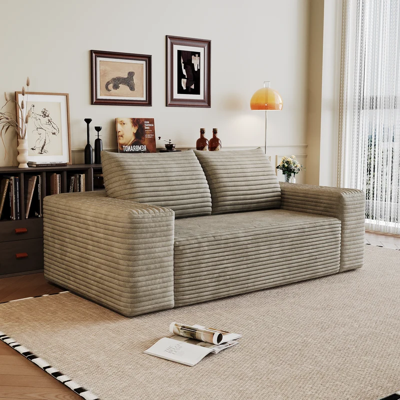 Canapé 2 places loveseat en velours côtelé camel sans montage 180cm MODERNCURTAINART