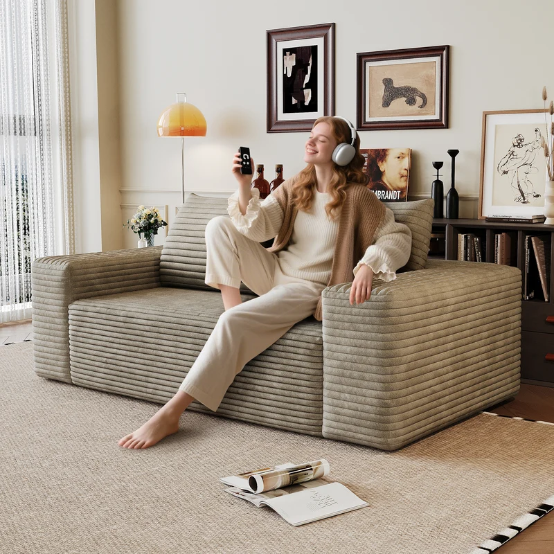 Canapé 2 places loveseat en velours côtelé camel sans montage 180cm MODERNCURTAINART