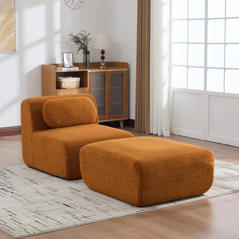 Fauteuil canapé modulable en chenille caramel avec repose-pieds sans montage 177x79cm MODERNPLANTSET