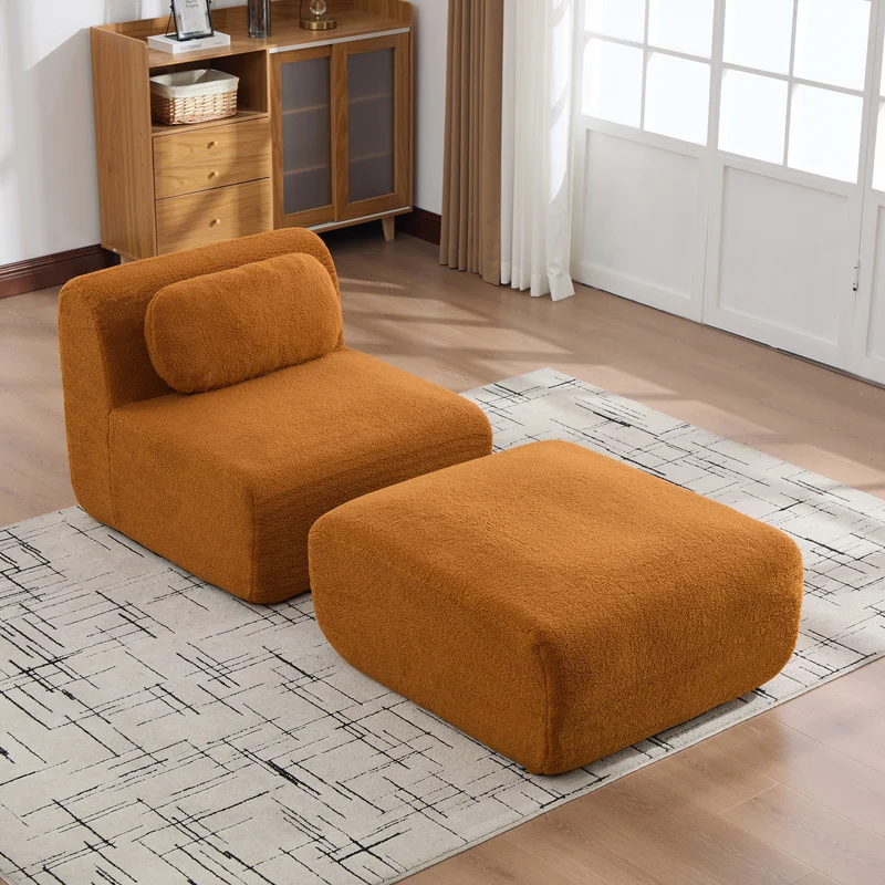 Fauteuil canapé modulable en chenille caramel avec repose-pieds sans montage 177x79cm MODERNPLANTSET