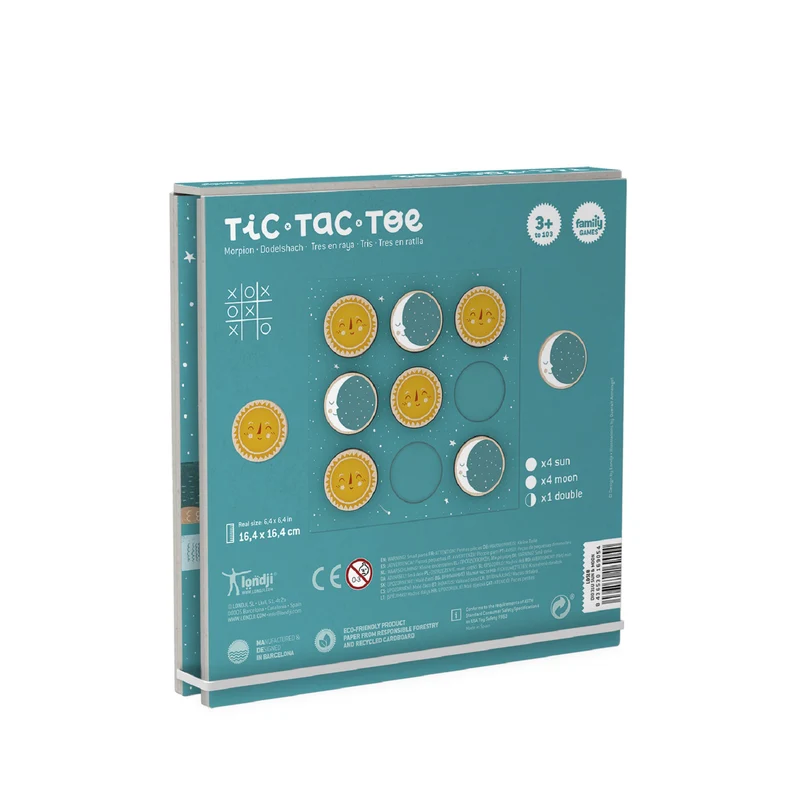 Tic-Tac-Toe en bois - Soleil et lune