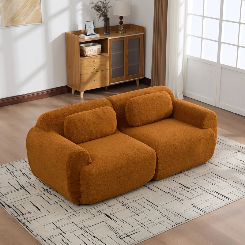 Canapé 2 places modulable en velours côtelé caramel et accoudoirs courbés, sans montage 189x91cm MODERNPLUS