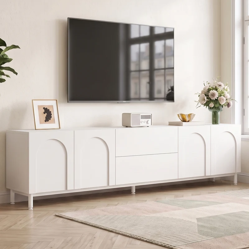 Meuble TV blanc à motif arc avec 4 portes et 2 tiroirs MODERNCREDENZASET
