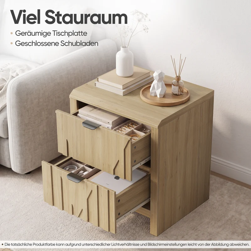 Table de chevet effet chêne 2 tiroirs 48x40x55,5cm, 1 pièce MODERNCONTAINERHOME
