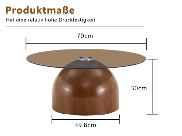 Table basse ronde Ø70cm verre trempé teinté & pied noyer MINIMALISTFLOORHOME