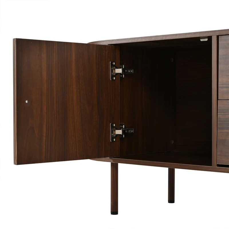 Meuble TV ovale effet noyer, avec portes coulissantes et 2 tiroirs 180x40x58cm MODERNCORNERSET