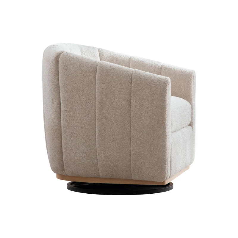 Fauteuil pivotant 360° en chenille beige, design citrouille, pied métal MODERNPANELHOME