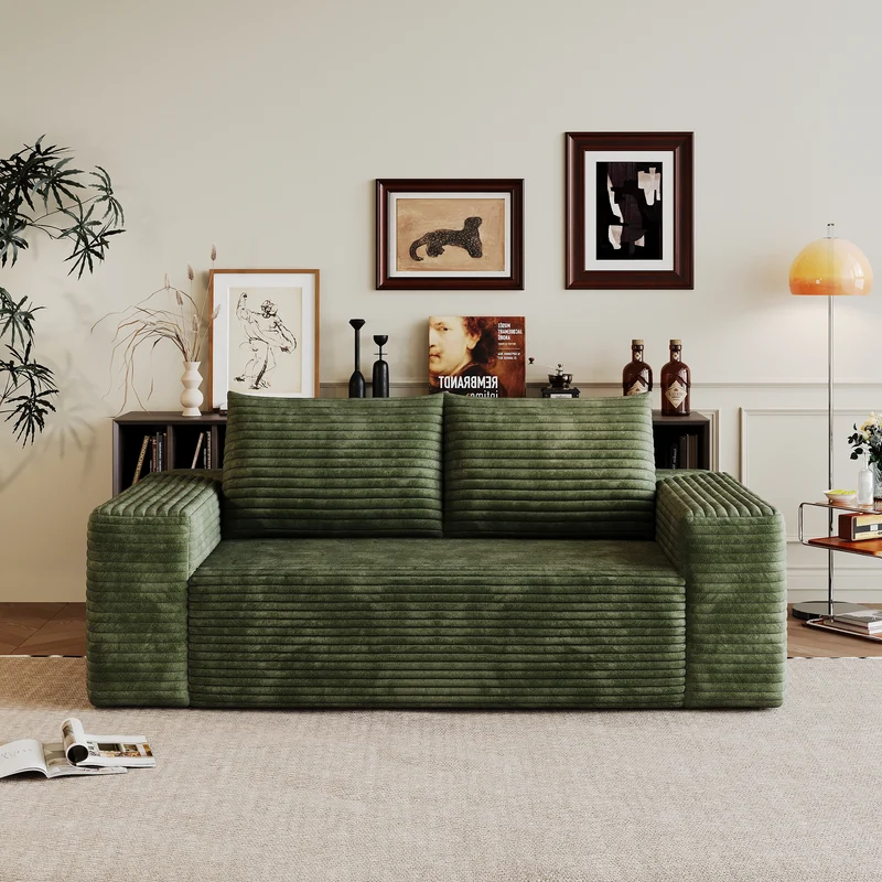 Canapé 2 places Loveseat en velours côtelé vert sans montage 180x90x83cm MODERNCURTAINHOME