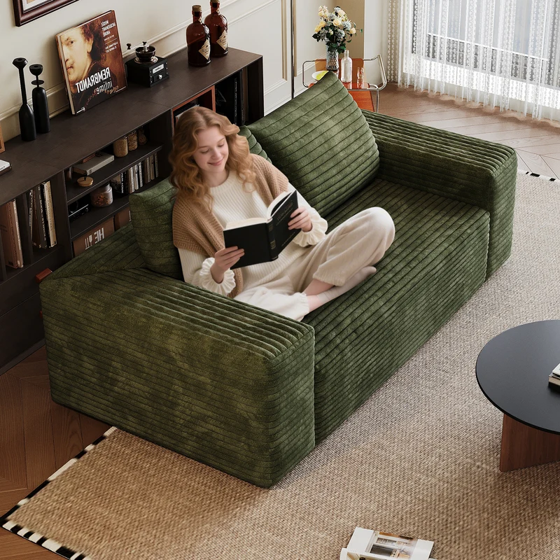 Canapé 2 places Loveseat en velours côtelé vert sans montage 180x90x83cm MODERNCURTAINHOME