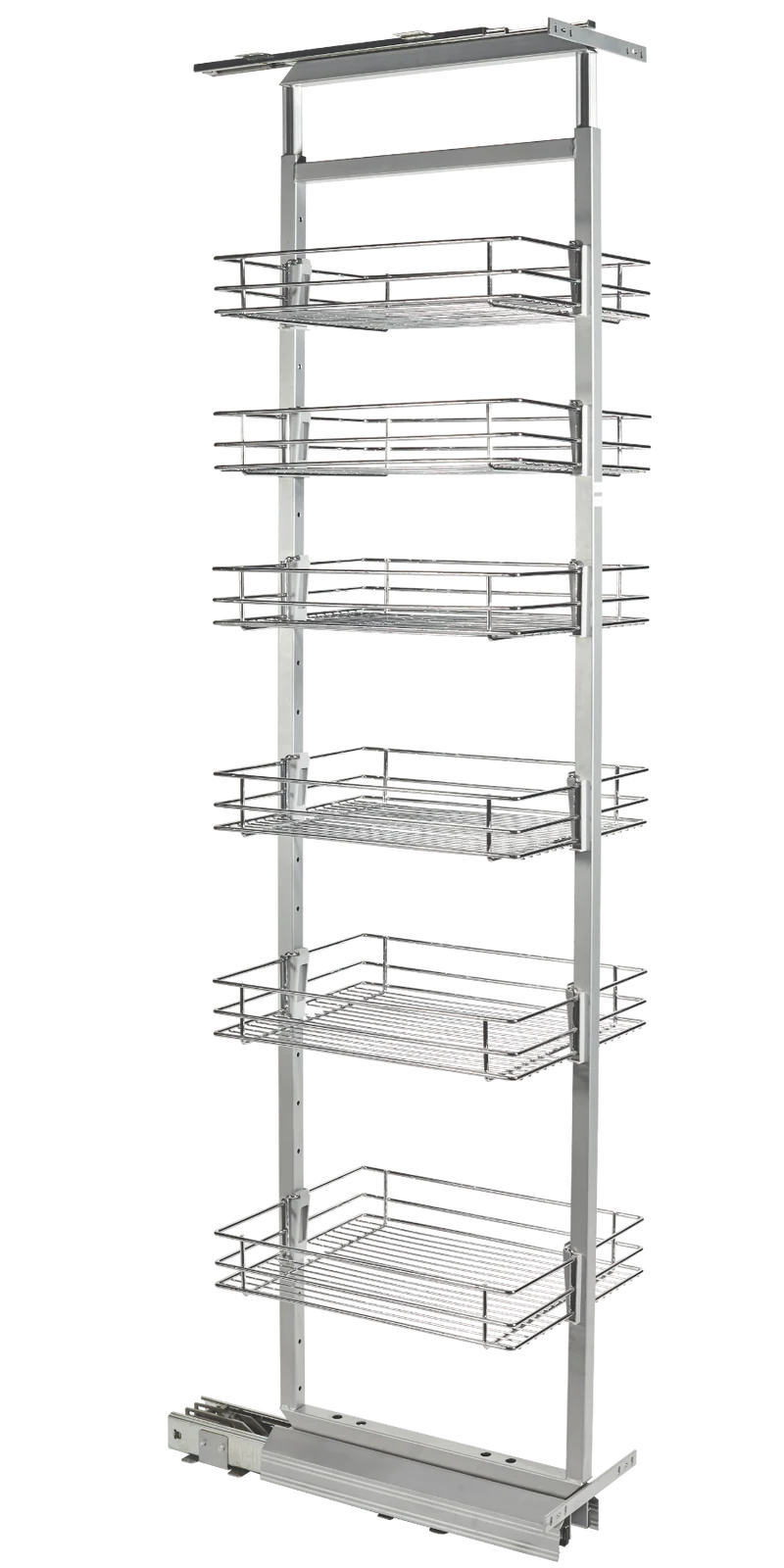Rangement coulissant de 30 cm à fermeture silencieuse pour colonne de cuisine - 6 paniers - Chrome
