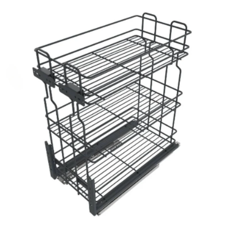 Rangement coulissant de 20 cm à fermeture silencieuse - 3 paniers - Anthracite