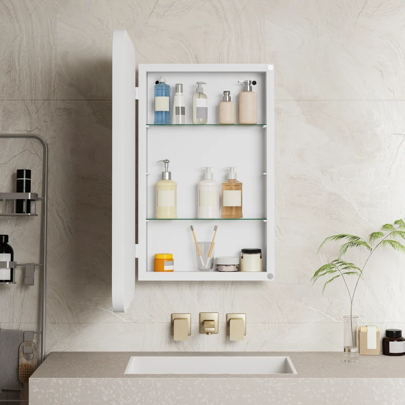 Armoire de toilette miroir rectangulaire blanche, à encastrer ou mural, 76x51cm PAPYRUSSCROLL