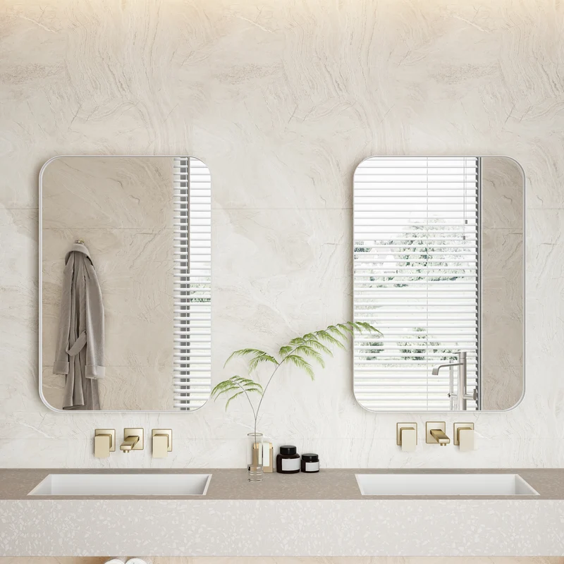 Armoire de toilette miroir rectangulaire blanche, à encastrer ou mural, 76x51cm PAPYRUSSCROLL