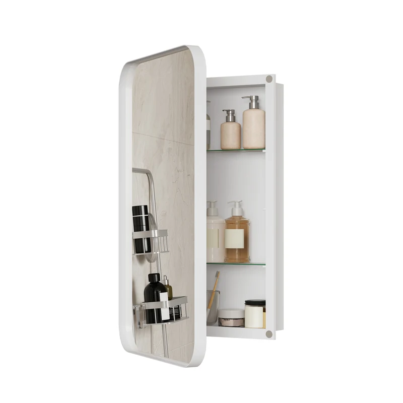 Armoire de toilette miroir rectangulaire blanche, à encastrer ou mural, 76x51cm PAPYRUSSCROLL