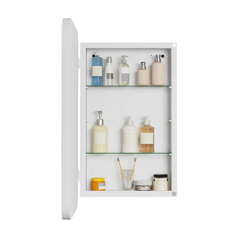 Armoire de toilette miroir rectangulaire blanche, à encastrer ou mural, 76x51cm PAPYRUSSCROLL