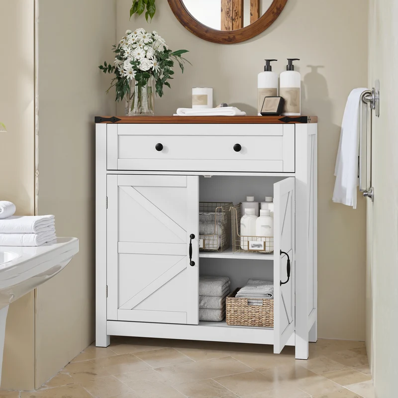 Buffet commode style ferme 2 portes et tiroir, plateau effet noyer, 76 cm LUXURY PLANT HOME