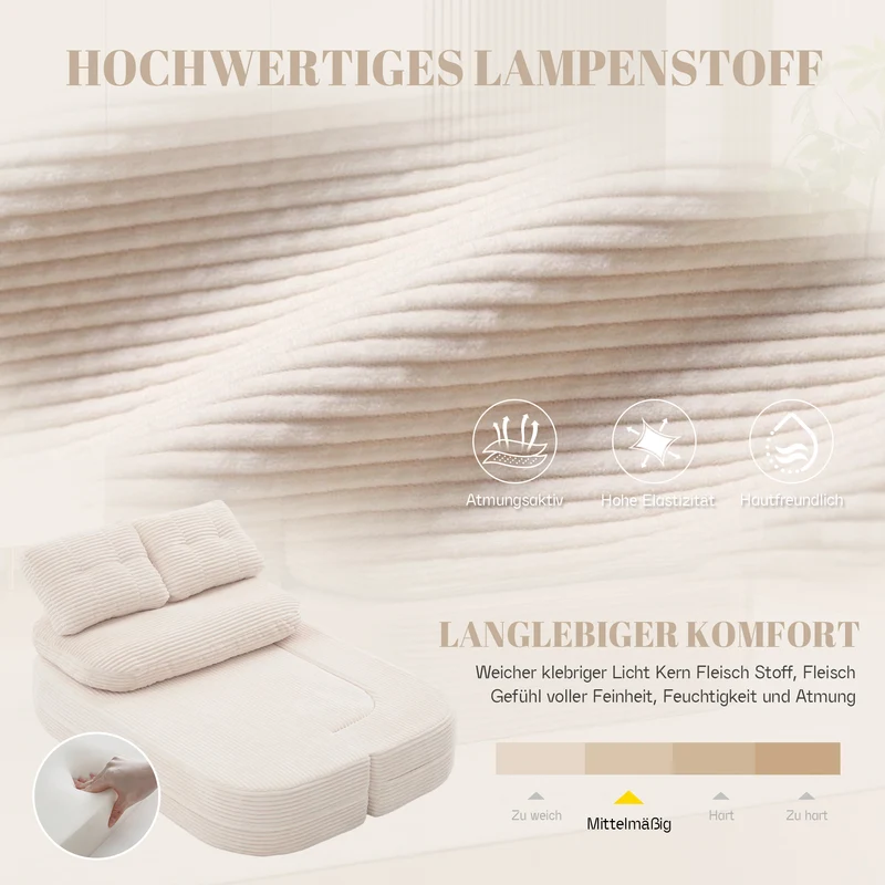 Fauteuil canapé convertible modulable en velours côtelé beige avec porte-gobelets intégrés MINIMALISTCUSHIONART