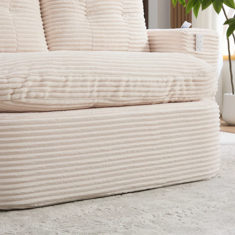 Fauteuil canapé convertible modulable en velours côtelé beige avec porte-gobelets intégrés MINIMALISTCUSHIONART