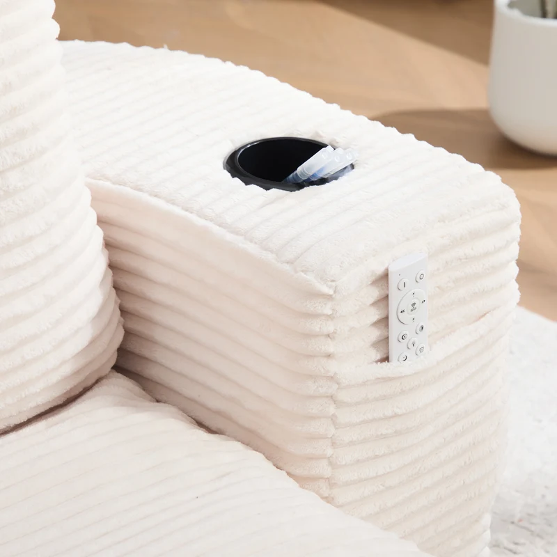 Fauteuil canapé convertible modulable en velours côtelé beige avec porte-gobelets intégrés MINIMALISTCUSHIONART