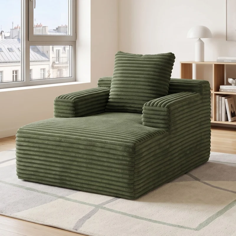 Fauteuil lounge en velours côtelé vert, sans montage MINIMALISTCREDENZASE