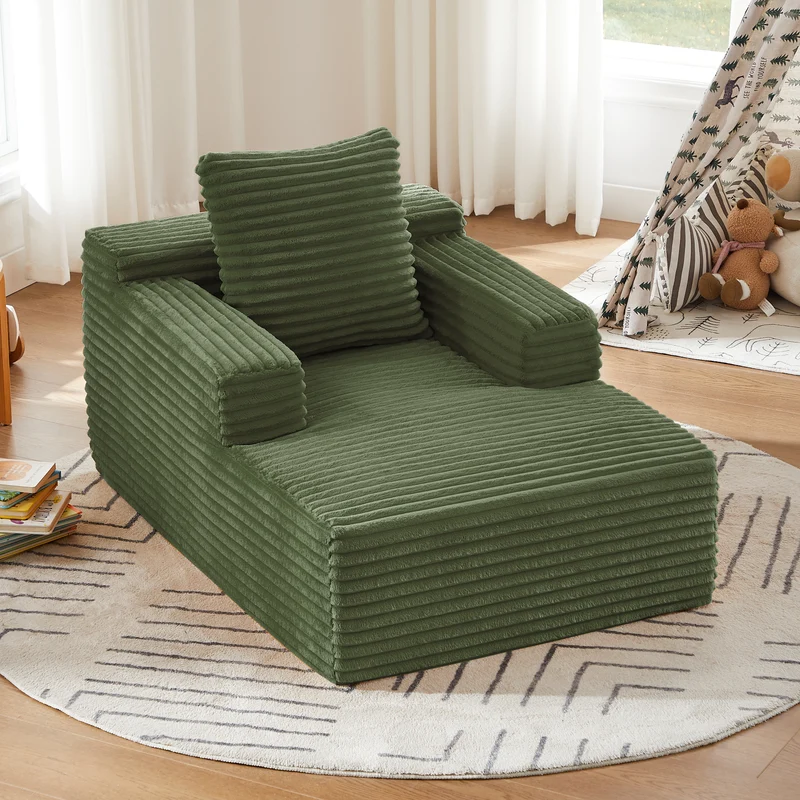 Fauteuil lounge en velours côtelé vert, sans montage MINIMALISTCREDENZASE