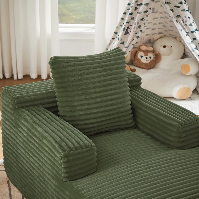 Fauteuil lounge en velours côtelé vert, sans montage MINIMALISTCREDENZASE