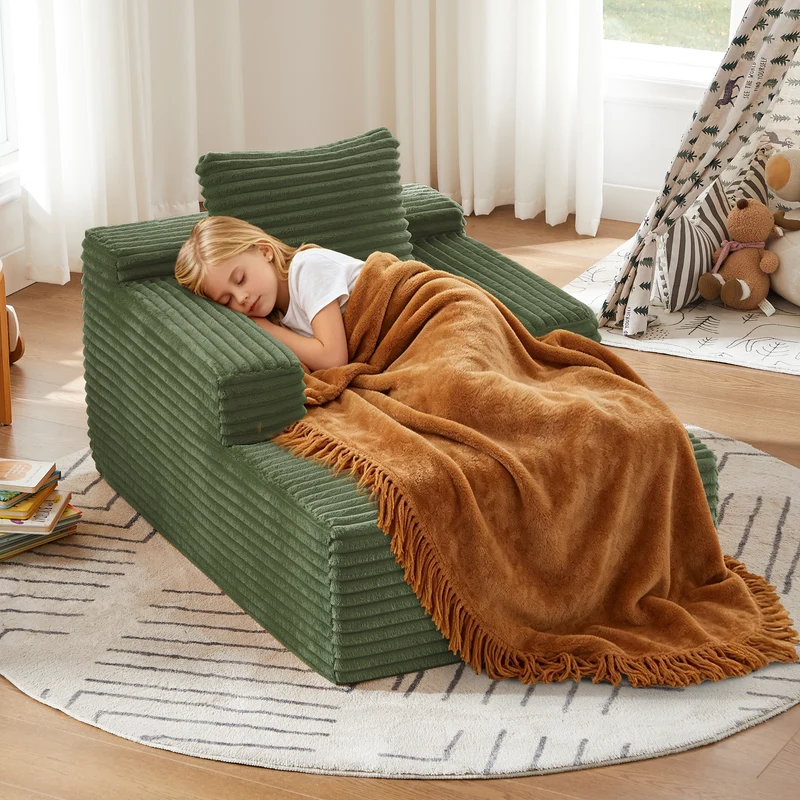 Fauteuil lounge en velours côtelé vert, sans montage MINIMALISTCREDENZASE