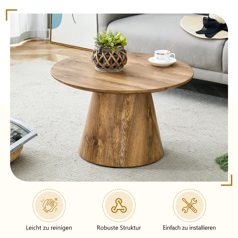 Table basse ronde Ø60 cm effet bois naturel au design scandinave MINIMALISTORGANIZER