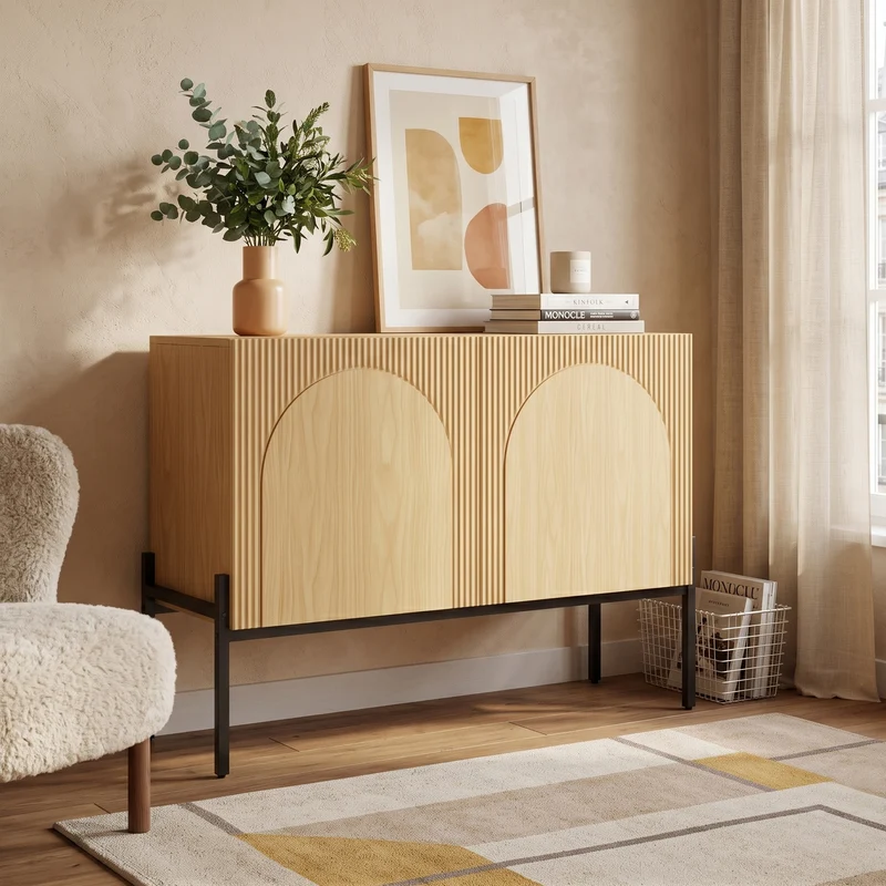 Buffet effet bois design arche texturé 2 portes 100x40x75cm ITALIAN LINEN MAX