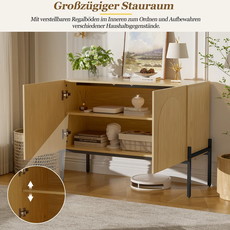 Buffet effet bois design arche texturé 2 portes 100x40x75cm ITALIAN LINEN MAX