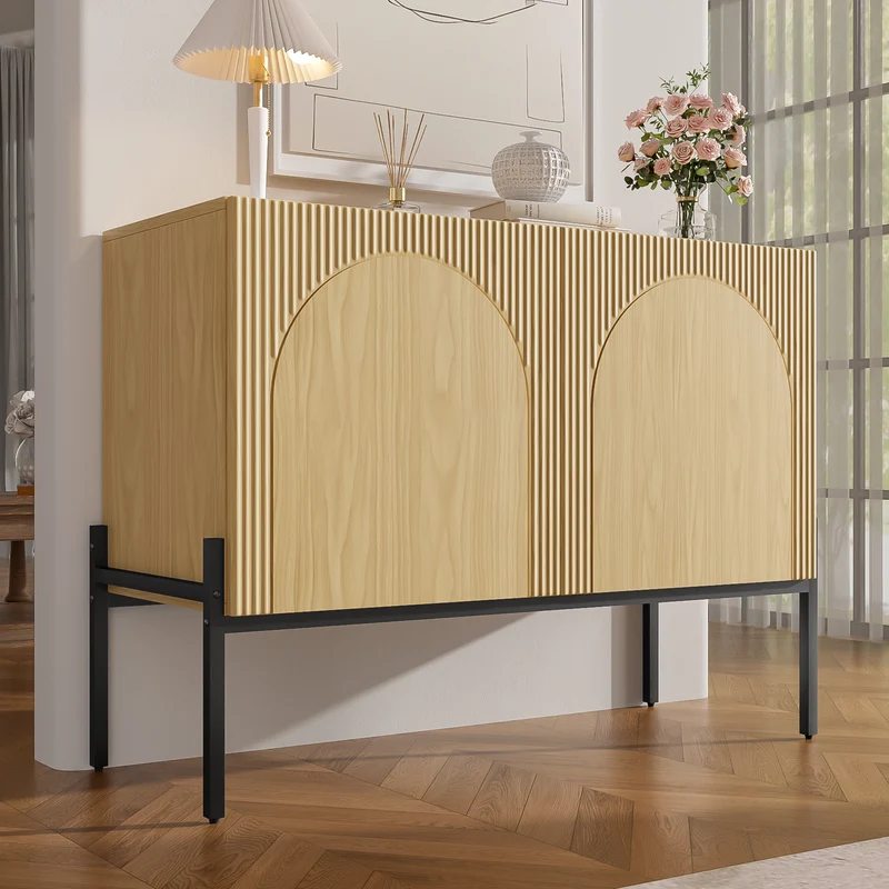 Buffet effet bois design arche texturé 2 portes 100x40x75cm ITALIAN LINEN MAX