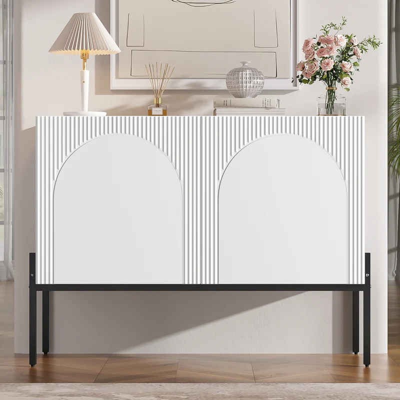 Buffet blanc design arche texturé 2 portes 100x40x75cm ITALIAN GOLD PRIME