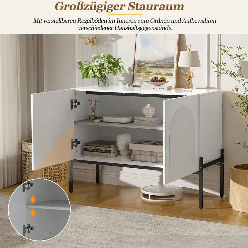 Buffet blanc design arche texturé 2 portes 100x40x75cm ITALIAN GOLD PRIME