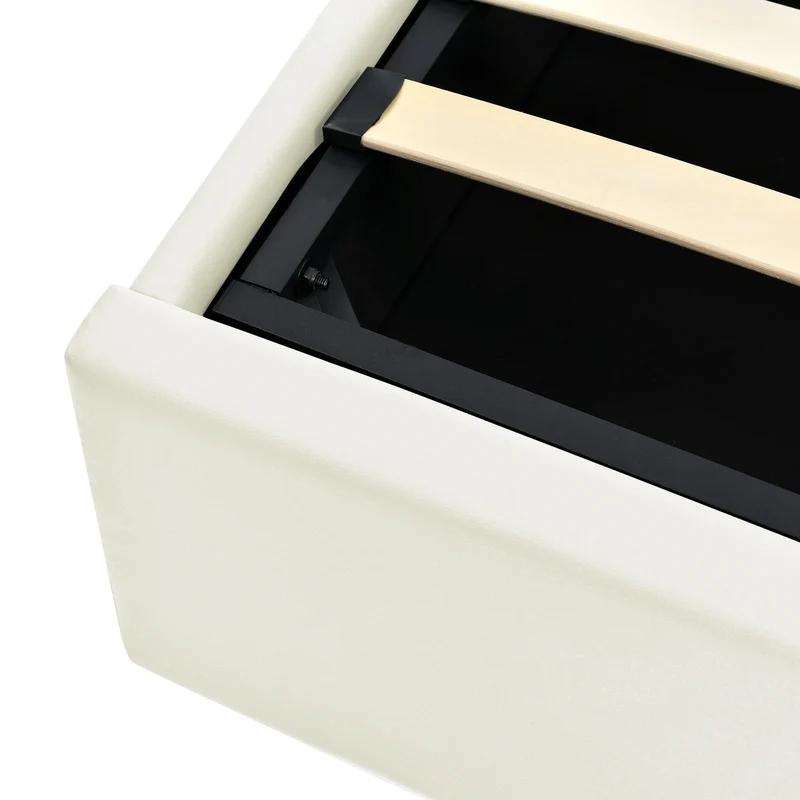 Lit coffre hydraulique 140x200cm blanc PU avec LED et télécommande – Design moderne, grand espace de rangement