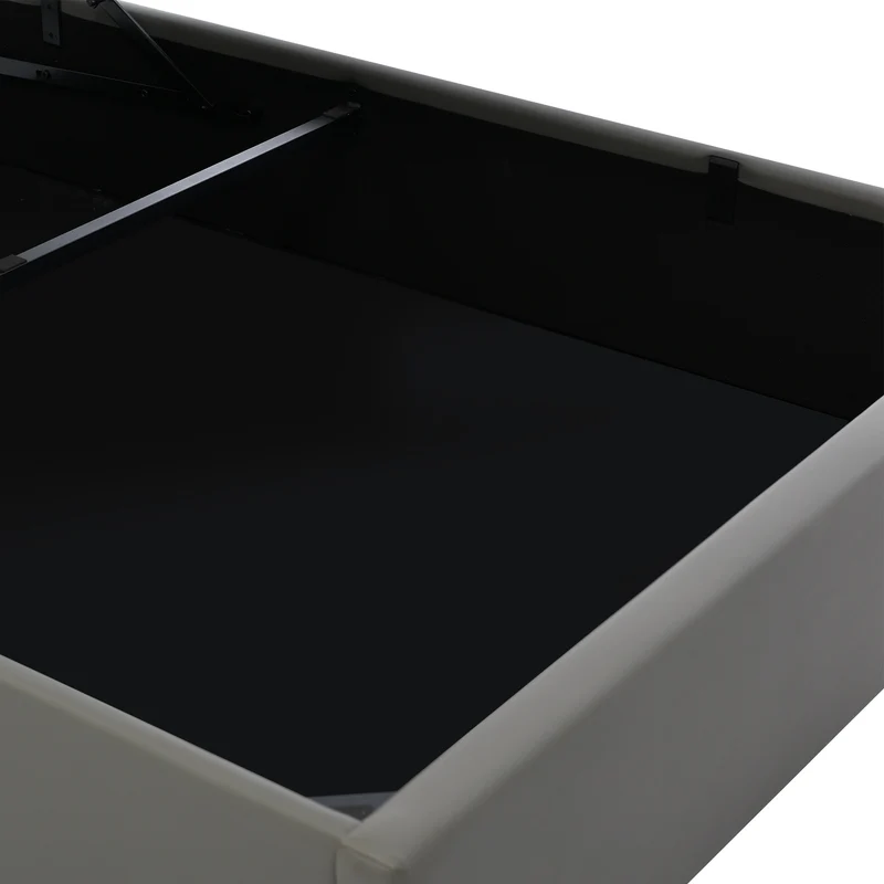 Lit coffre hydraulique 140x200cm gris avec LED et télécommande, cadre de lit rembourré moderne