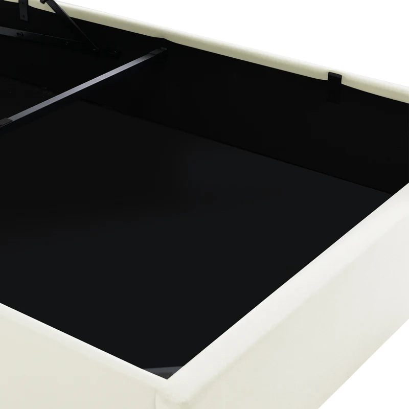 Lit coffre hydraulique 160x200cm blanc PU avec LED et télécommande, design moderne, grand espace de rangement