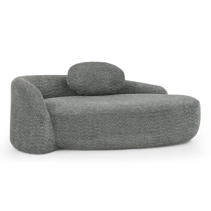 Méridienne canapé en tissu teddy gris foncé, design arrondi et minimaliste ITALIAN FABRIC PRIME