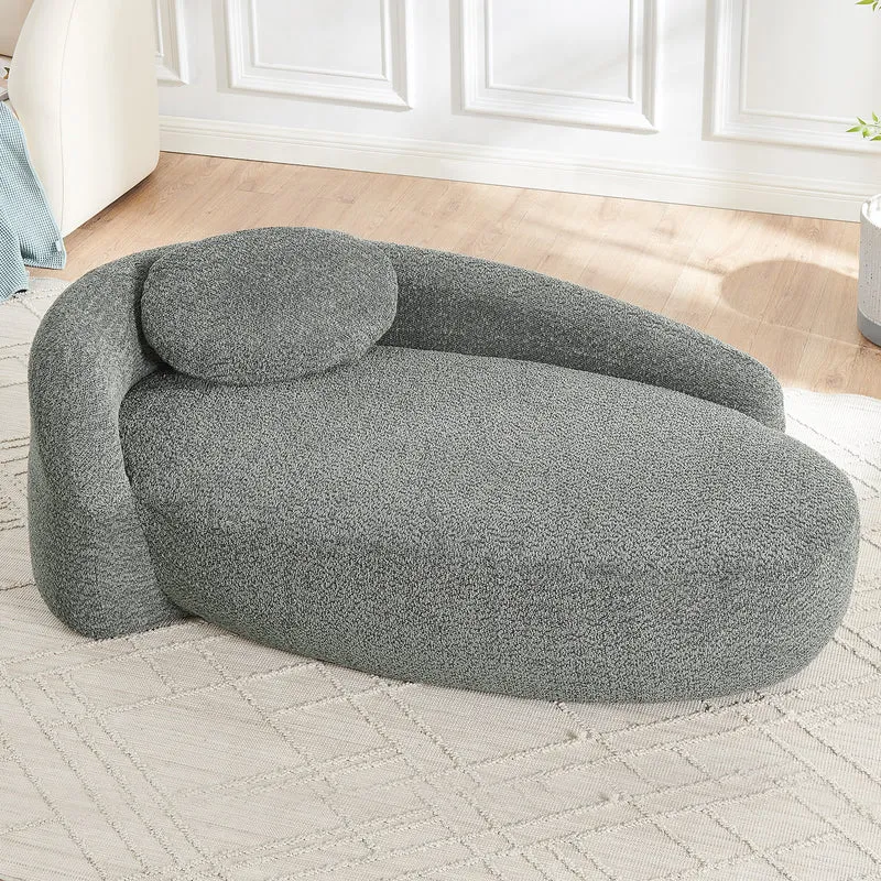 Méridienne canapé en tissu teddy gris foncé, design arrondi et minimaliste ITALIAN FABRIC PRIME