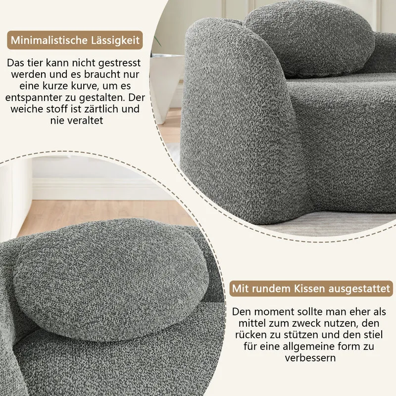 Méridienne canapé en tissu teddy gris foncé, design arrondi et minimaliste ITALIAN FABRIC PRIME